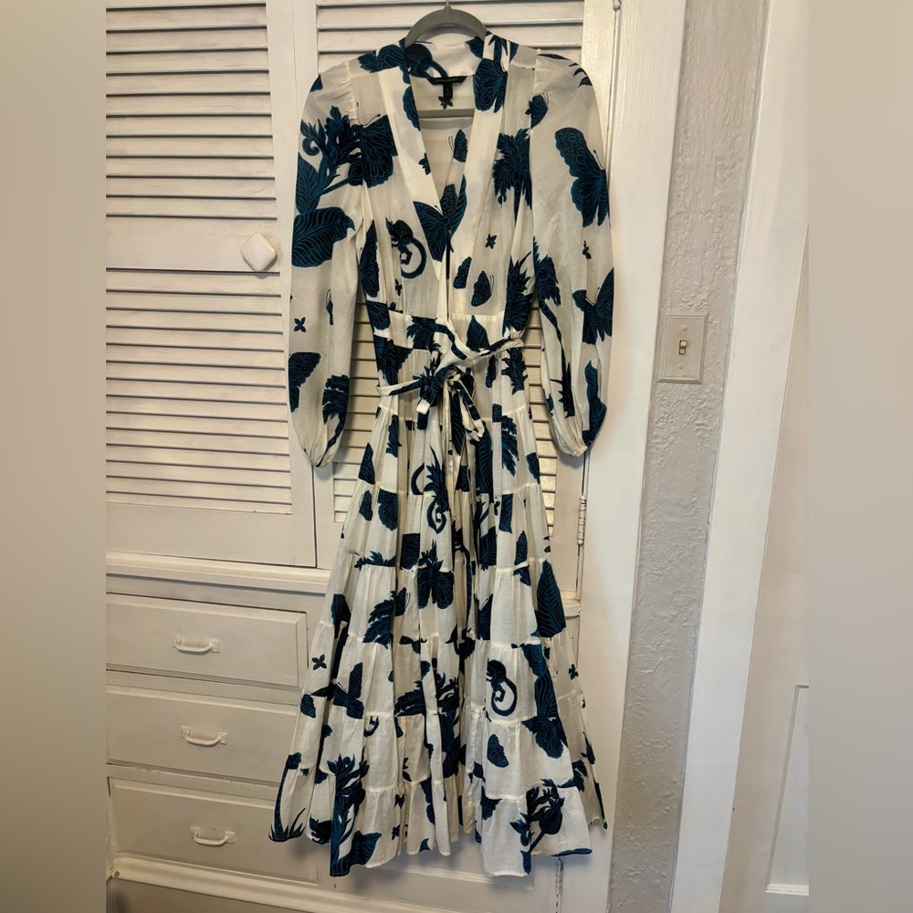 Banana Republic White and Blue Midi Dress